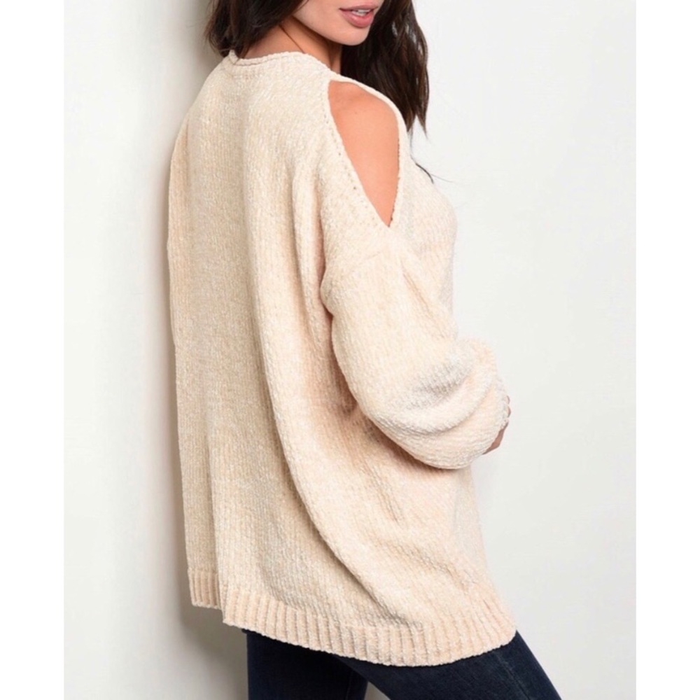 Ivory Chenille Cold Shoulder Sweater